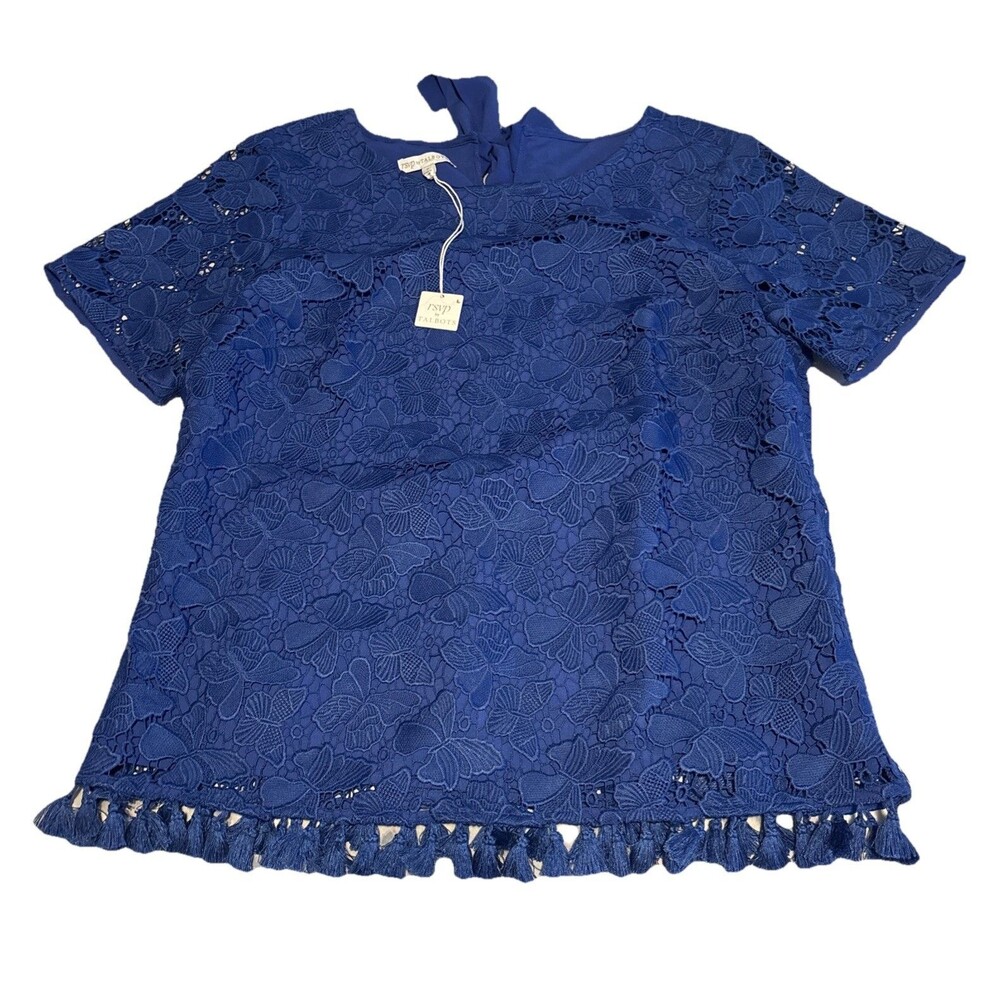 Talbots Royal Blue Lace Short Sleeve Top